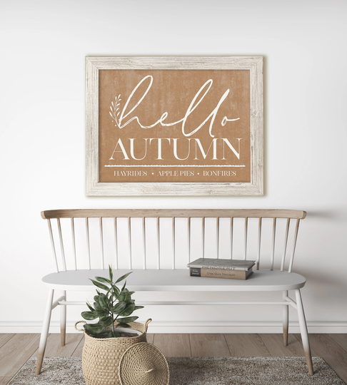 Hello Autumn Faux Chalkboard Framed Canvas Sign Bonfires Hayrides Apple Pies Fall Wall Décor Mantle Autumn Seasonal