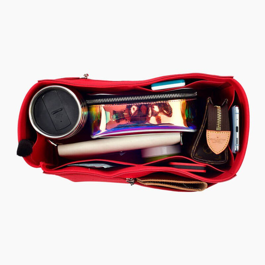 N.full Suedette Leather Bag & Purse Organizer in Double-Zip Style Red/Insert For Pm, Mm, Gm Liner
