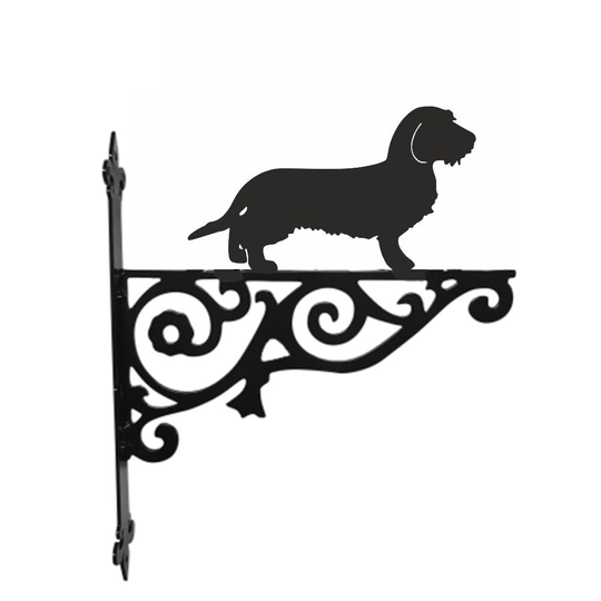 Dachshund Wire Haired Ornamental Hanging Bracket - Contemporary Basket Wall Mounted Decorative Garden Black
