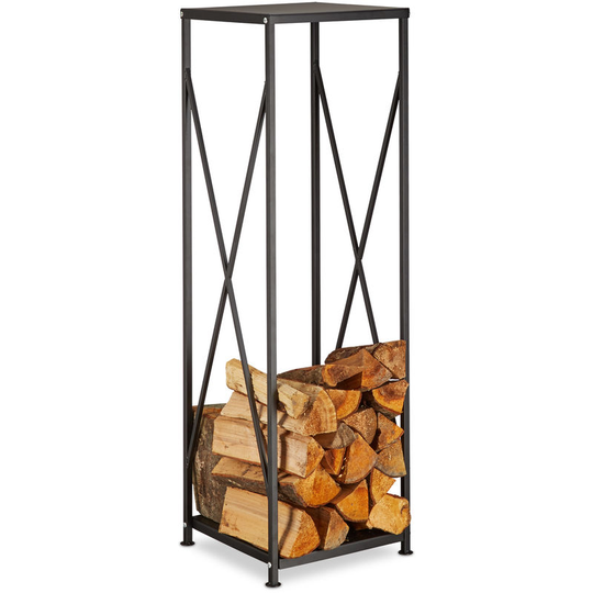 Steel Firewood Rack, Powder-Coated Log Holder, Wood Pile Storage hwd 111x34x34 cm, Black - Relaxdays