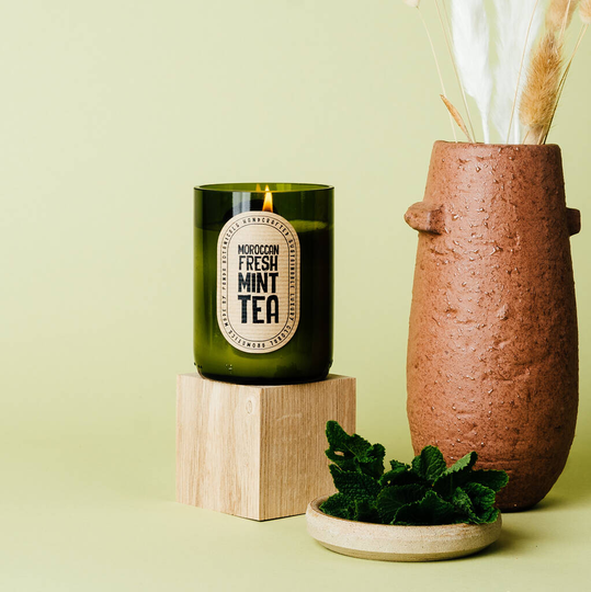 Mint Tea Scented Upcycled Wine Bottle Candle