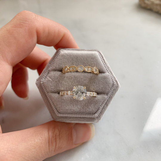 Salt & Pepper Round Diamond Revamp Custom Engagement Ring