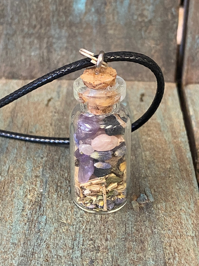 Calm Spell Jar Necklace Intention Herbs & Crystals
