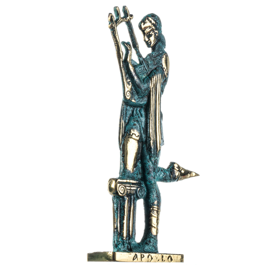 Apollo God Of Music Poetry Art Solid Bronze Statue Green Gold Handmade 8.6 Inches