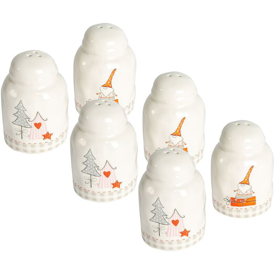 6 Piece Patchwork Christmas Salt & Pepper Shakers Set - White - Nicola Spring
