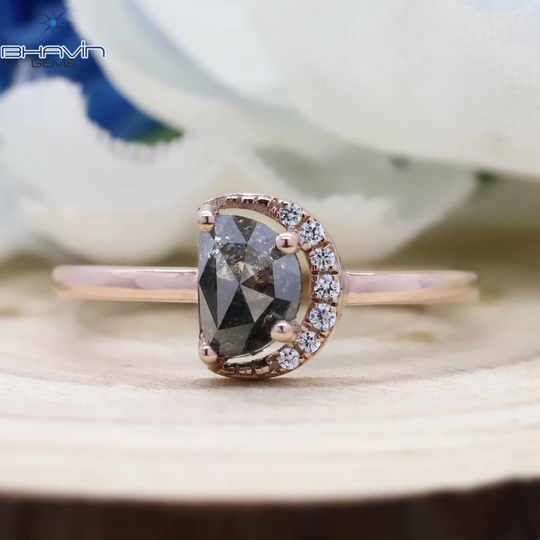 14K & 18K, Gold Ring, Half Moon Diamond, Salt & Pepper Natural Diamond Engagement Wedding Bjr-63