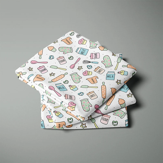 Lissielou Pastel Baking Equipment 100% Organic Cotton Tea Towel, Printed Gift, Kitchen Pattern Towel