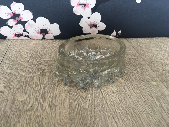 Glass Salt Cellar - Vintage Cut Glass Oval Open Salts Dish in Clear With Starburst Base