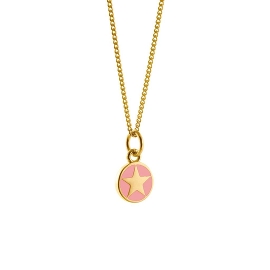 Powder Pink Star Enamel Necklace Gold Vermeil Plate, Gold