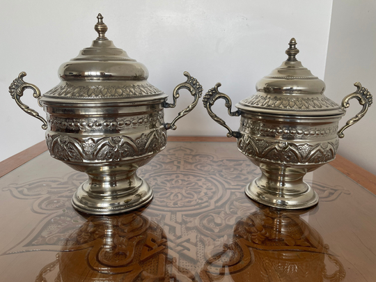 Handmade Moroccan Berber Bowls Made Of Silverlarge For Mint, Medium Sugar, Small Tea Leaves