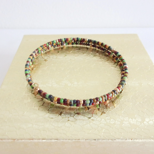 Fall Memory Wire Bracelet, Seed Bead Three Loops, Gift Boxed, Casual Jewelry