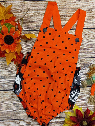Polkadot & Pumpkin Patch Romper, Fall Halloween Thanksgiving Baby Romper Button Rompee, Yall, Seasonal