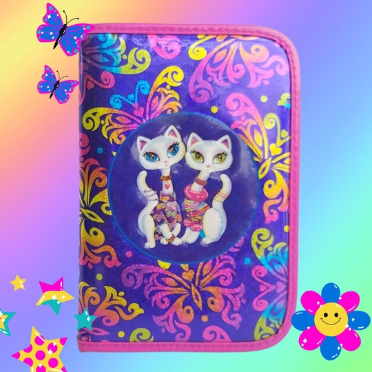 Vintage Y2K Lisa Frank Organized Zipper Mini Binder 2 White Glittery Cats, 2000S Girl