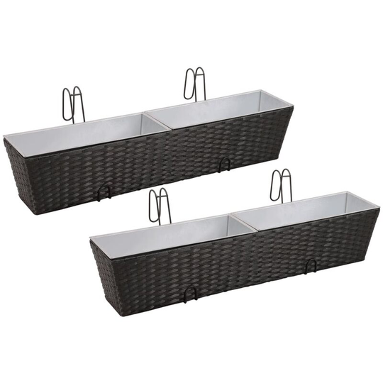 Devenirriche - Balcony Trapezoid Rattan Planter Set 80 cm 2 pcs Black - Black