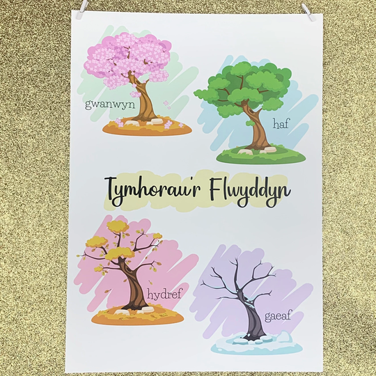 Welsh Seasons/Tymhorau'r Flwyddyn Poster Print - Colourful & Bright Perfect For Nursery Classroom Bedroom