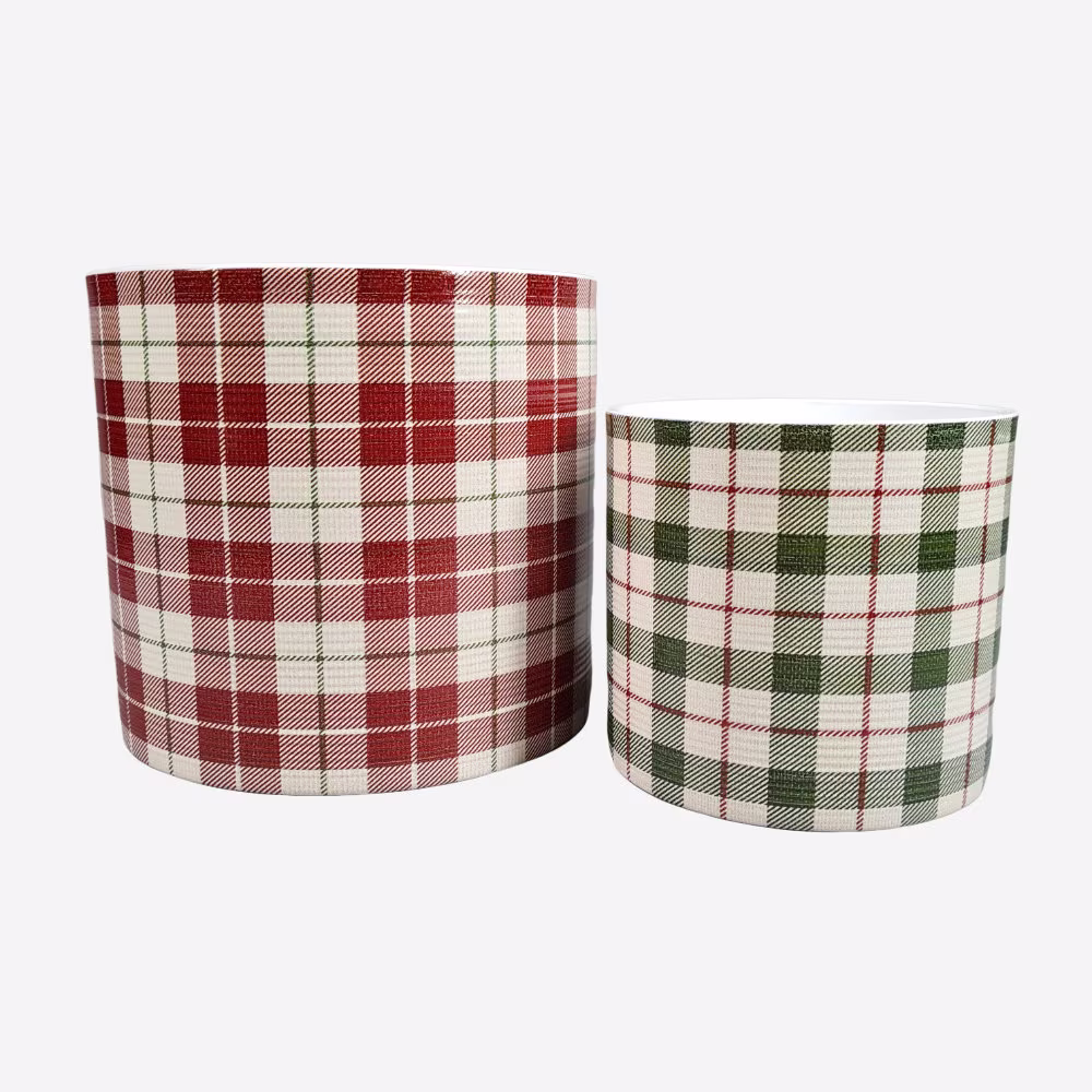 Red & Green Tartan Cylindrical Ceramic Planter/House Plant Pot Various Sizes