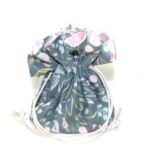 Drawstring Travel Bag Jewelry Organizer Bridal Pouch Grey Pink Aqua Floral Fabric Satin Wedding Bridesmaids Essential Oils Storage Bag