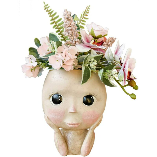 Bearsu - 6.9' Cute Plastic Head Face Succulent Planter Plant Pots Indoor Decor Flower VasesOpen Eyes