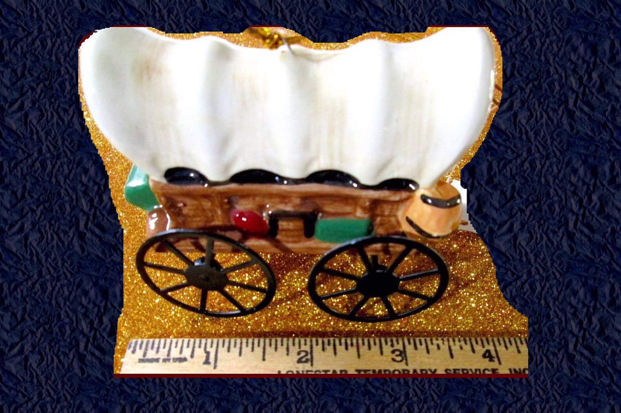 Western Christmas Tree Ornament Chuck Wagon Ceramic Holiday Seasonal Vintage Decoration New 2000 Craft Wreath Southwest Log Cabin Home Decor