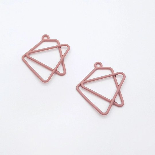 Dusky Pink Wire Frame Earring Charms, Triangle Pendants Powder Coated Metal 4 Pieces