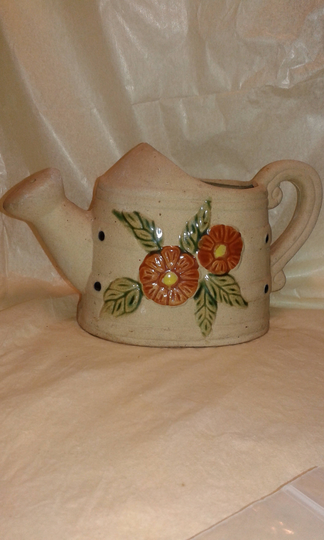 Handmade & Handpainted Taiwanese Watering Can/Planter , Working Rose Vintage Asian Gardenware Gardening Gardener Gift Floral Piece