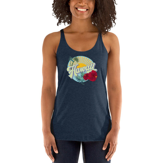 Retro Hawaii Tank Top, Women's Racerback Tank, Souvenir 70S Shirt, Cute Yoga Hibiscus Tank, Gift For Her, Shirt