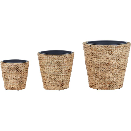 Beliani - Set of 3 Plant Pots Indoor Outdoor Round Water Hyacinth Weave Natural Plaka - Natural
