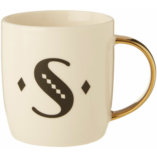 Premier Housewares - Diamond Deco s Letter Monogram Large Mug Personalised Coffee Mug / Espresso Cups For Home And Office Use Cappuccino Cup For