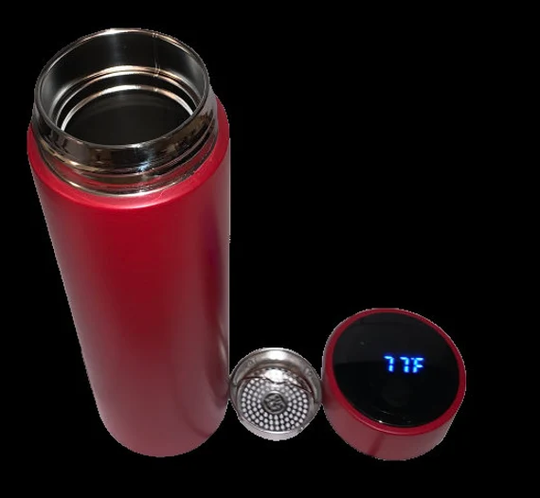 Smart Bottle Red Water/Coffee Hot Cold Tumbler With Temperature Display Fahrenheit & Celsius Digital Touch