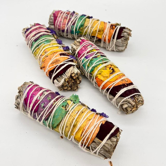 White Sage Chakra Flower Smudge Stick/Space Clearing Cleansing Herbs Gift Handmade