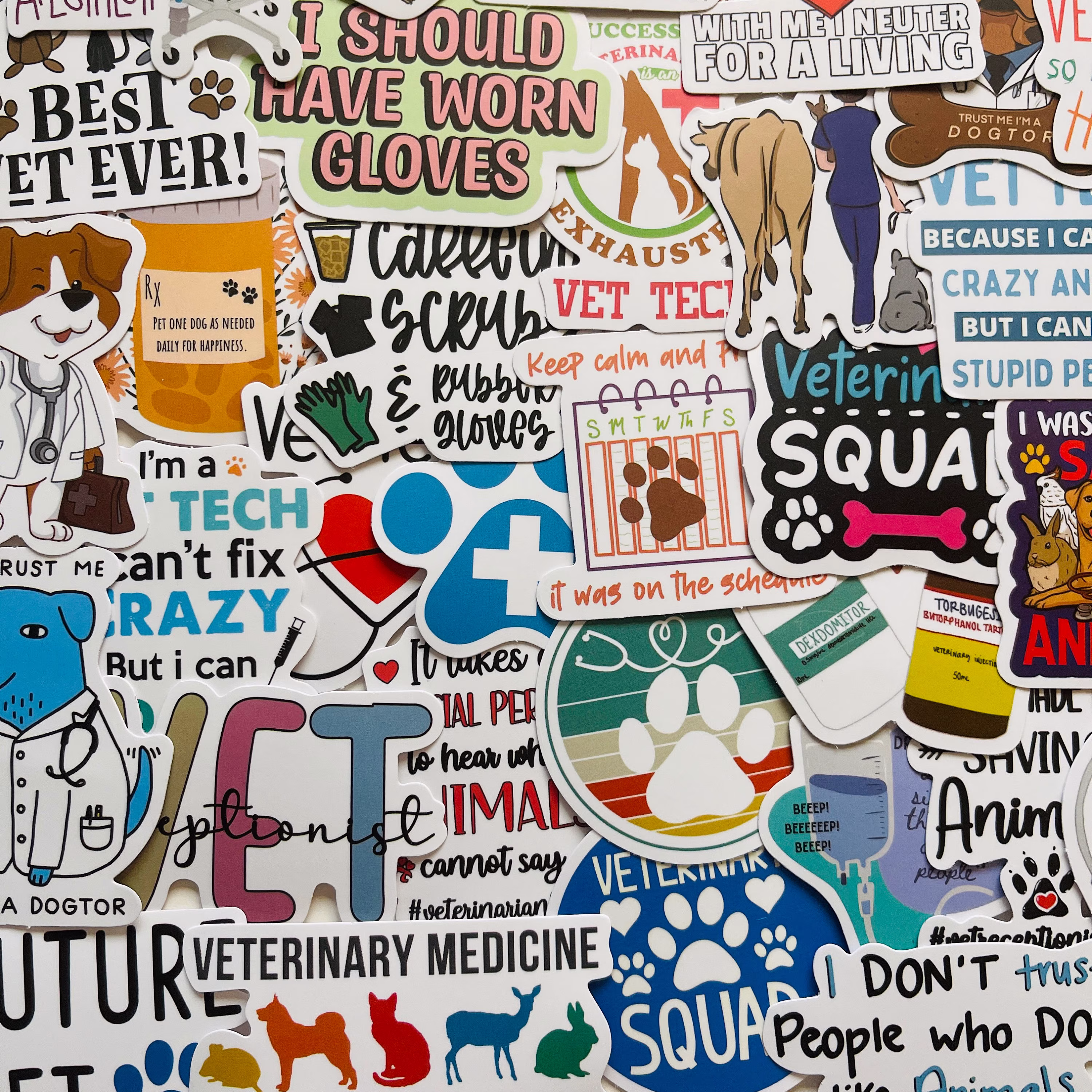 25/50 Vinyl Vet Stickers | Die Cut Decal Set Waterproof Reusable Veterinary Animal Medicine Doctor Nurse Student Planner Laptop Case