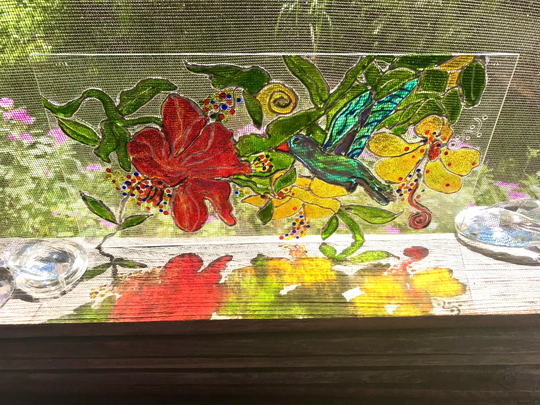 Hibiscus Flowers in Red & Yellow Hand Painted Suncatcher 12x6