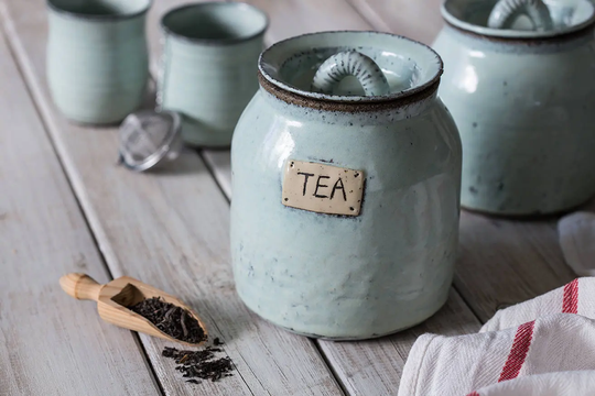 Ceramic Tea Container, Rustic Blue Pottery Canister