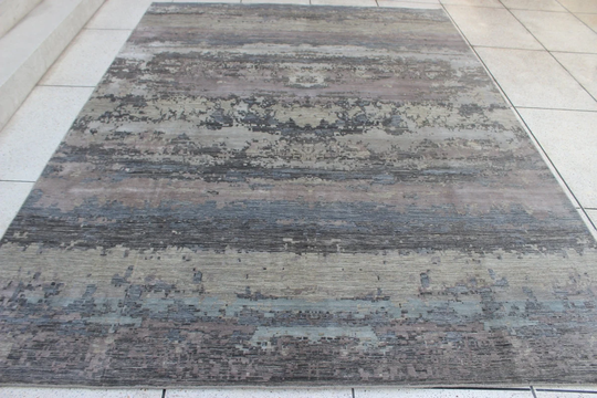Modern 9x12 Ft Hand Knotted Silk & Wool Rug - Abstract Afghan Gabbeh Large Bedroom Area For Living Room, Dining Room