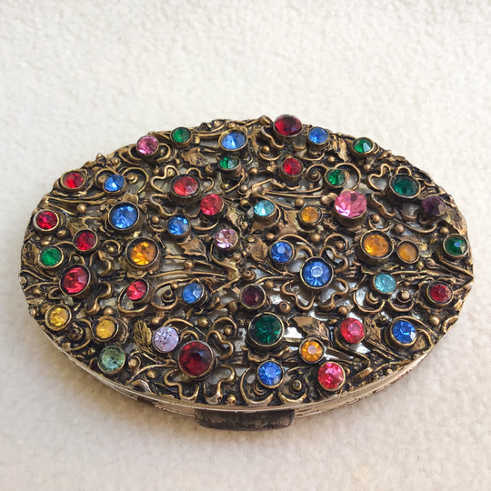 Dorset Rhinestone Compact Face Powder Vintage Bombshell Purse Accessory Mid Century Modern Fifth Avenue