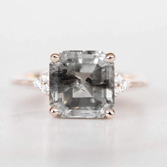 Salt & Pepper Moissanite Ring Engagement Princess Cut Anniversary Gift Bridal Set 14K Rose Gold Wedding Forever