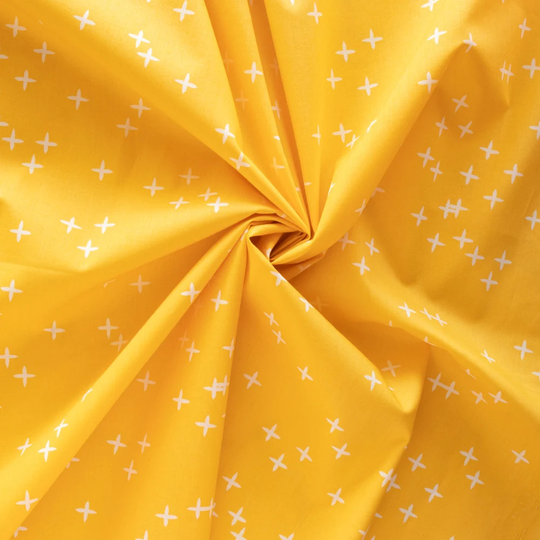 Birch Organic Cotton Fabric, Wink Lemon Poplin From The Basics Reboot 2021 Collection, Yellow Star Fabric