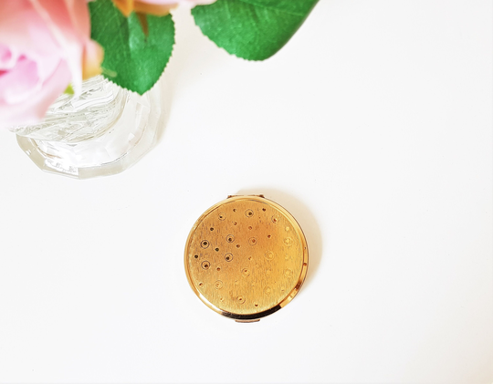 stratton Vintage Powder Compact, Gold Spots Design, 1960S Pressed Mid Century Dotty Cosmetic Case