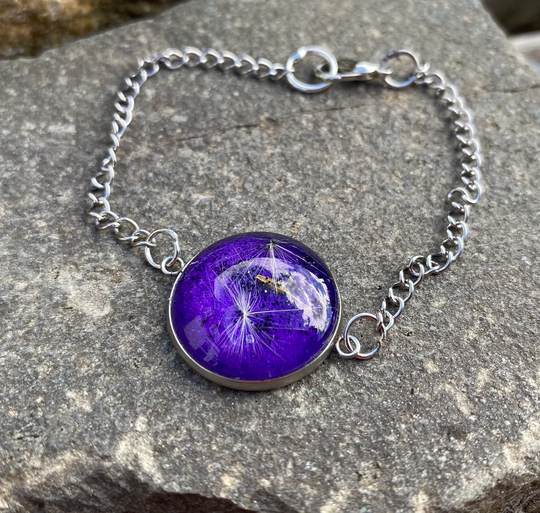 Dandelion Seed Bracelet, Purple Bracelet Dandelion , Army Brat Gift, Wish Flower Handmade Jewellery