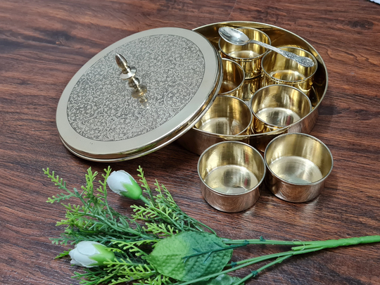 Antique Brass Masala Box, Brass Samagridan, Masala Daani, Spice Containers, Masala Dabba, Brass Gifting, Spice Storage, Anjaraipetti, Spice Rack