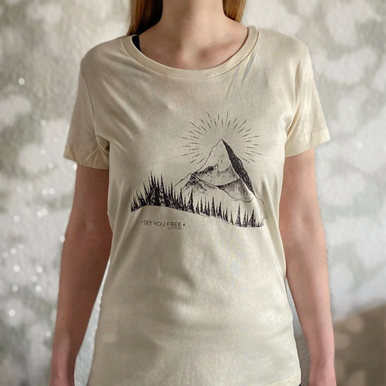 Fair, Vegan & Organic Women's Shirt, Natural Raw Beige "Cloud Mountains