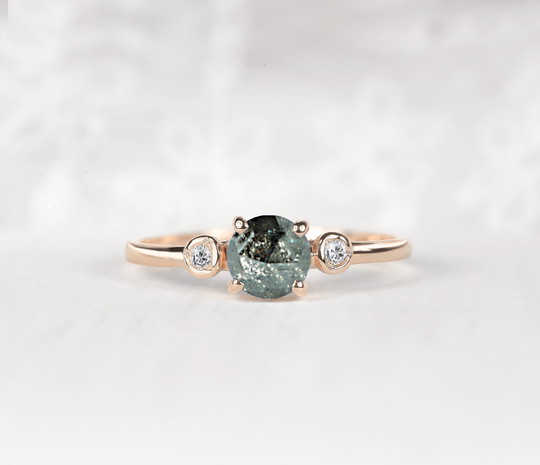 Salt & Pepper Diamond Ring | Grey Art Deco Multistone Dainty Three Stone For Her