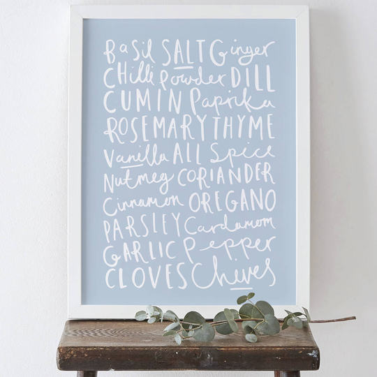 Herbs And Spices Kitchen Print, White/Gold/Black