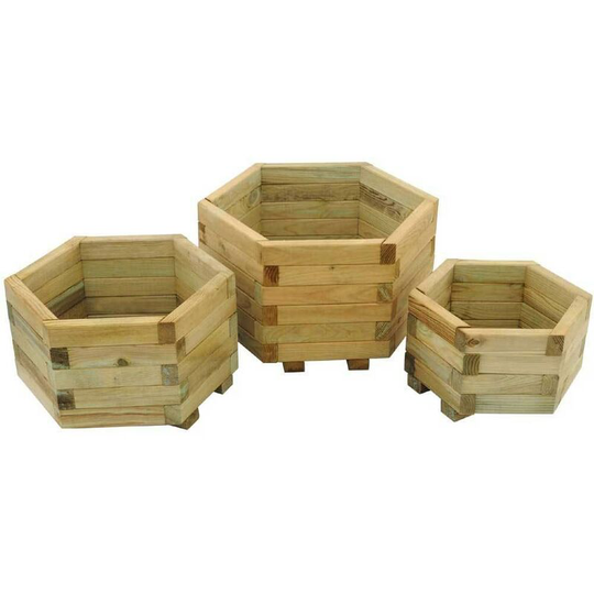 Forest - Set of 3 Assembled York Hexagonal Planters Garden, Patio, Wooden Pots