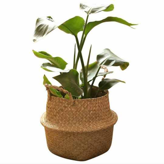 Flower Pot Hand-woven Planter Round Shape Picnic Container Storage Basket Garden Flower Vase Plant Pots for Home Decoration Vegetable Flowers Herbs