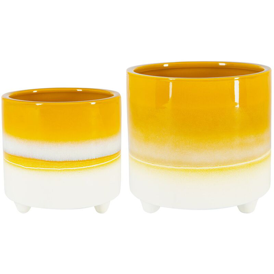 Reactive Glaze Footed Plant Pots - 2 Sizes - Mustard - Nicola Spring