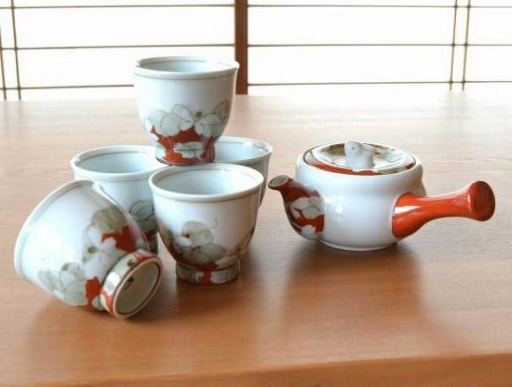 Arita Yaki Ware Green Tea Cup & Pot Set Kyusu Yunomi Hana Gokoro Japan