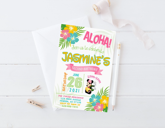 Minnie Mouse Luau Birthday Invitation Digital - Add On Prints