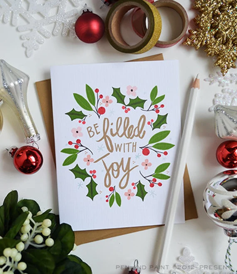 Be Filled With Joy, Seasonal Folded Note Cards, Christmas, Stationery, Hand Drawn, Illustration, Holiday, Notecards, Greeting Cards