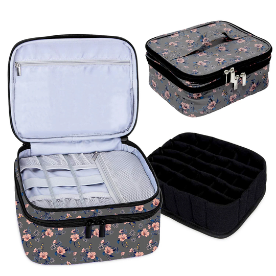Portable Travel Nail Polish Bag For Women Organizer Holds 30 Bottles - Floral Pattern | Accessories Not Included